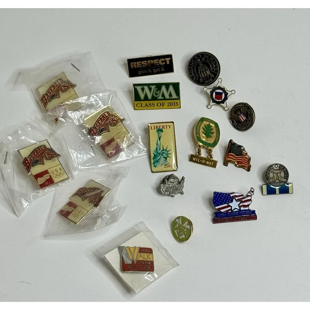 Vintage Lot Of 17 Hat Cap Lapel Pins US Flag Baseball Secret‎ Service Pinback